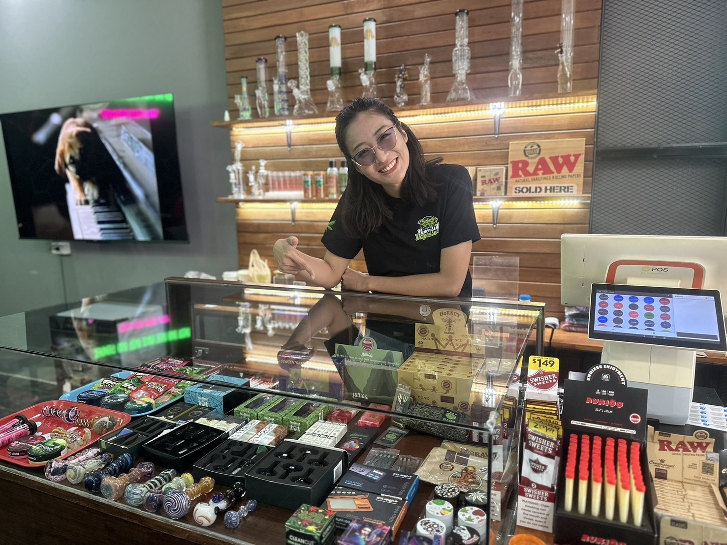 Inside Riverside Dispensary at the budtender counter